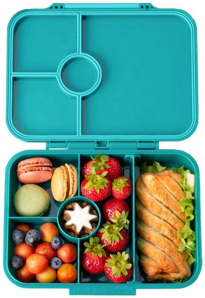 LEKKABOX Lunchbox Bentobox Brotdose, 4 Fächer - Kinder Vesperdose Brotbüchse Brotbox, Für feuchte Lebensmittel auslaufsicher, inkl. extra Trenner