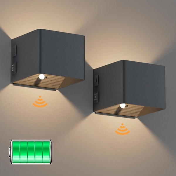 BlingBin LED Wandleuchte Akku Wandleuchte mit Bewegungsmelder Innen LED Kabellose Wandlampe, USB Aufladbare Wandbeleuchtung, LED fest integriert, Warmweiß, 5W 4400mAh Aufladbare Wandlampe mit Schalter