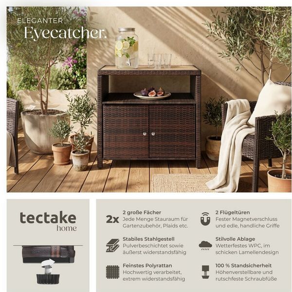 tectake Geräteschrank Rattan WPC-Schrank Monscia - wetterfest und langlebig (GartenschrankMontagematerialMontageanleitung, 1-St, 1 St) mit Magnetverschluss und Stahlgestell Bild 2