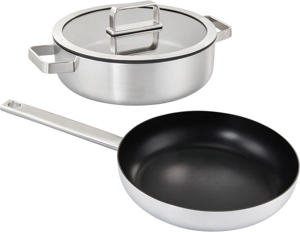 Hanseatic Pfannen-Set PREMIUM, Edelstahl (Set, 3-tlg, 1x Pfanne 24 cm, 1x Servierpfanne 28 cm mit Deckel), mit Antihaftbeschichtung, für alle Herdarten, Induktion