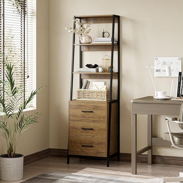 HOMECHO Bücherregal, Standregal Holz&Metallgestell Büroregal 3 Ebenen Weiß