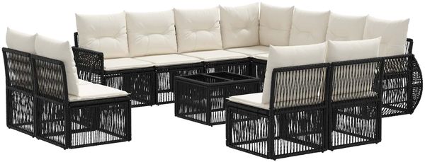 vidaXL Gartensofa-set 12 pcs Schwarz und Cremeweiß Poly-Rattan 3435454