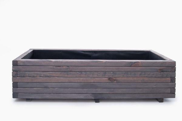 Mega-Holz Pflanzkübel Blumenkasten Kiefer Grau lasiert Pflanzgefäß Kräuterbeet Balkon, wetterfest, fertig montiert, massiv, 40 cm breit