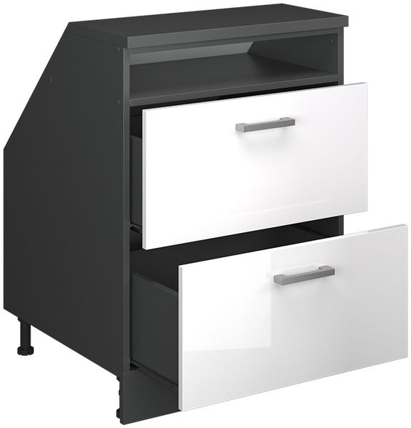 Küchenschrank für Dachschrägen R-Line Weiß Hochglanz 60 cm mit 2 Schubladen, Schrankkorpus 60 cm Tiefe Vicco Bild 3