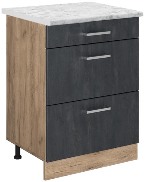 Vicco Küchenunterschrank Schwarz Beton 60 cm AP Marmor, R-Line
