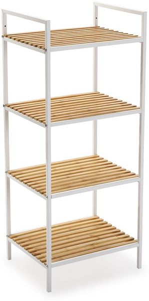 Versa Weißes Regal im rustikalen Stil, Maße (H x L x B) 95,0 x 32,5 x 39,0 cm, Bambus, Metall, weiße Farbe