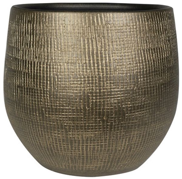 Steege Pflanzgefäß/Blumentopf – Keramik – goldfarbenes Metall – 27 x 28 cm
