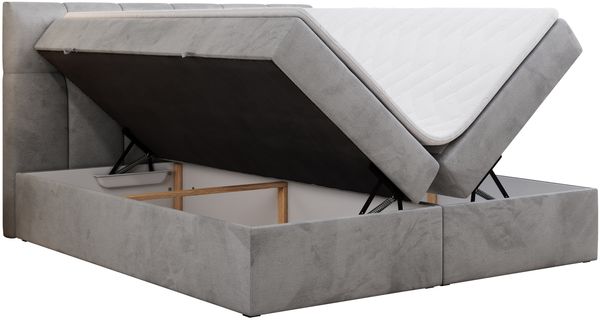 Boxspringbett mit Kopfteil und Topper, Doppelbett - RICO - 120x200cm - Hellgrau Velours - H4 Bild 4