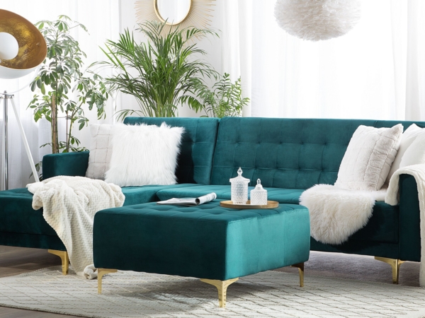 Ottomane Samtstoff blaugrün ABERDEEN Bild 3