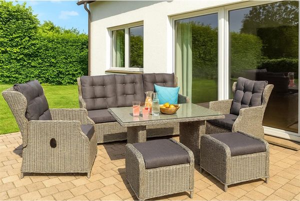 Green Spirit Gartenlounge-Set Gartenmöbel Lounge Set Bilbao in braun von Green Spirit, (Set, 6-tlg, 1 Sofa, 2 Sessel, 2 Hocker, 1 Tisch, inkl. Auflagen), Relax-Positionen