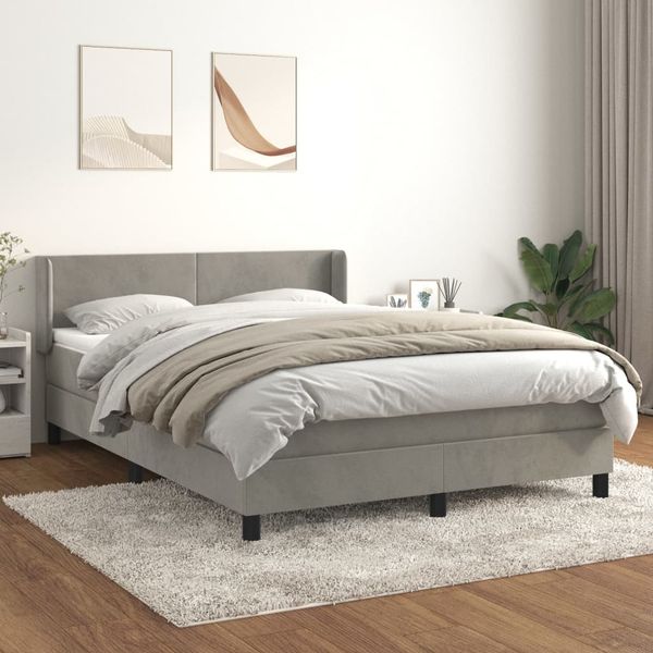 vidaXL Boxspringbett mit Matratze Hellgrau 140x200 cm Samt 3130841