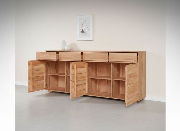 OTTO home Sideboard VETRO Teilmassiv, Fronten Massivholz, Wohnzimmer, Stauraum,Griffmulde, B/T/H:199/40/85cm, 4Schubladen, 8 geschlossen Fächer, Stauraum