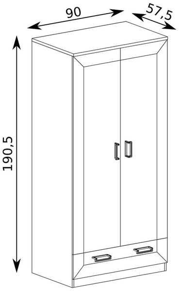 Lomadox Kleiderschrank TEORA-161 in Lefkas Eiche Drehtürenschrank Kleiderstange 90x190,5x57,5 cm