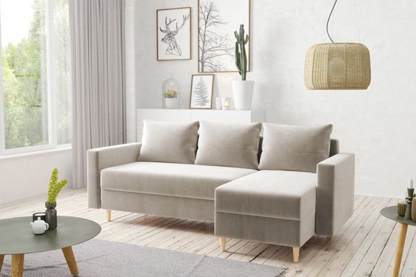 AX LIVING Walston 3-Sitzer Couch mit Schlaffunktion – Ecksofa Samt 224cm Beige