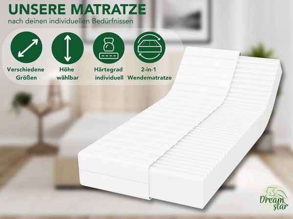 Kaltschaummatratze Easy Flex, 7-Zonen Matratze mit Duo-Härtegrad (H2/H3 & H3/H4), Dreamstar, wendbar, atmungsaktiv, ergonomisch - für jede Schlafposition