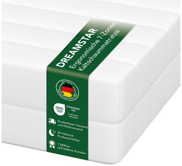 Kaltschaummatratze Easy Flex, 7-Zonen Matratze mit Duo-Härtegrad (H2/H3 & H3/H4), Dreamstar, wendbar, atmungsaktiv, ergonomisch - für jede Schlafposition