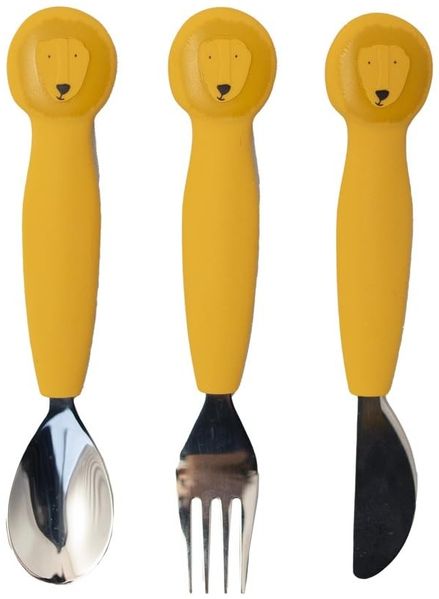 Trixie Silikon-Besteck-Set, 3er-Pack, Mr. Lion, Kleinkind-Utensilien, weich, langlebig und griffig, sicheres Geschirr für Kinder, die essen lernen
