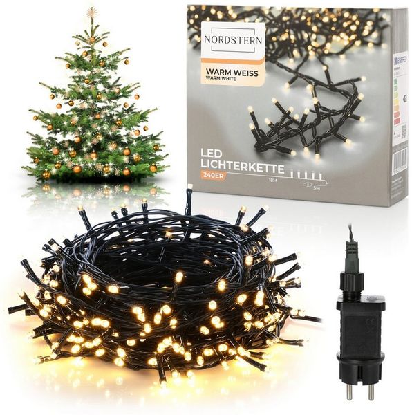 Nordstern LED-Lichterkette WarmWeiß von 24 bis 1.200 LED Weihnachtsdeko für Innen und Außen, mit Stecker 240 LED - 18 m für Weihnachtsbaum