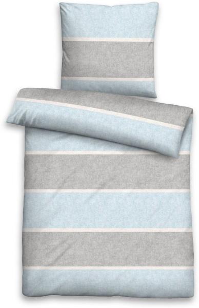 biberna Melange-Flanell Bettwäsche 0840506 BLOCKSTREIFEN, ciel, 1x 155x220 cm + 1x 80x80 cm