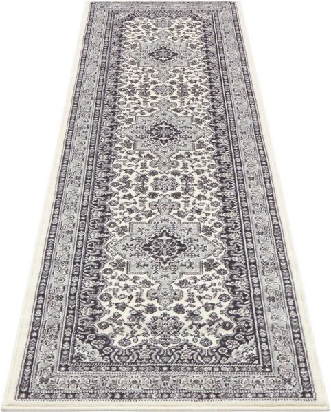 Orientalischer Kurzflor Teppich Parun Täbriz Creme Grau - 80x250x0,9cm