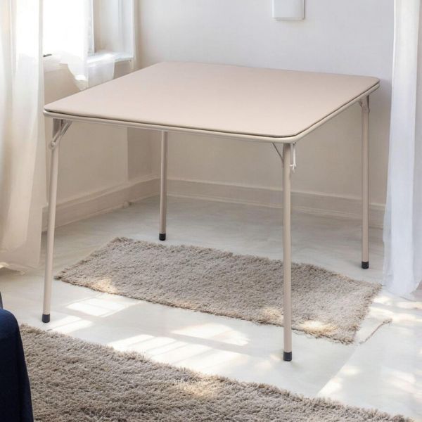 FurnitureR Flurmöbel, quadratische Tische in Oak, robuste Metallstruktur und MDF, gepolsterte Tischplatte aus Kunstleder, faltbar und tragbar, Konsolentisch im minimalistischen Design, 86x86 cm