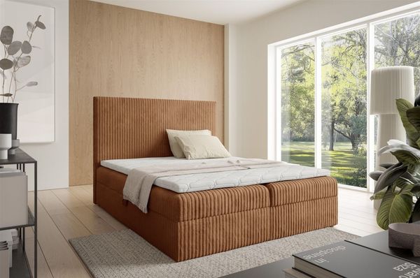 Boxspringbett Schlafzimmerbett ARNAU 180x200cm Stoff Tilia Rostbraun