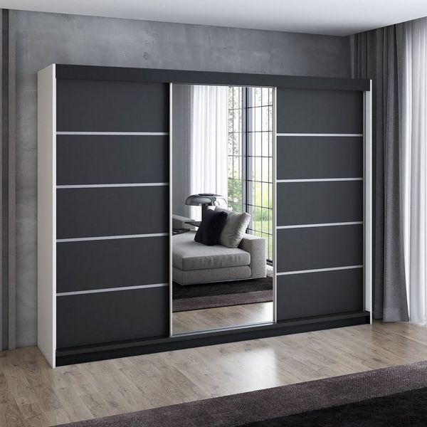 A&J MöbelLand GmbH Schiebetürenschrank VILUNO 1 mit 4 Schubladen und Spiegel (TOP ANGEBOT! Geräumiger Schrank mit einer Breite von 200 cm und Spiegel, ideal zur Aufbewahrung von Kleidung und Accessoires. 4 Schubladen und viel Stauraum. TOP PRODUKT! Wäh...
