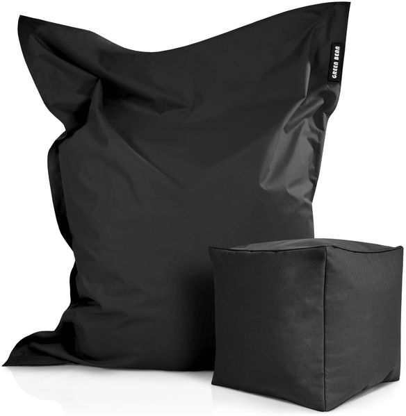 Green Bean® 2er Set XXL Sitzsack inkl. Poufmit mit EPS-Perlen - Riesensitzsack 140x180 Liege-Kissen Bean-Bag - Schwarz