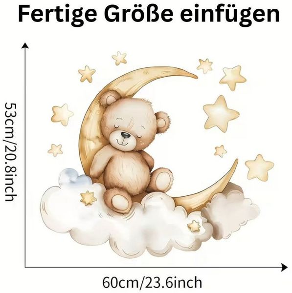 Montegoni Wandsticker Teddybär Mond Wandsticker Babyzimmer Wolken Sterne Wandtattoo (Einzelmotiv Wandsticker, 1er Set Teddybär Mond Wandsticker), Selbstklebend, Ablösbar, Glänzend, Mehrteilig, Dekorativ Bild 2