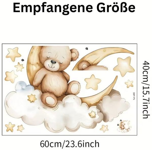 Montegoni Wandsticker Teddybär Mond Wandsticker Babyzimmer Wolken Sterne Wandtattoo (Einzelmotiv Wandsticker, 1er Set Teddybär Mond Wandsticker), Selbstklebend, Ablösbar, Glänzend, Mehrteilig, Dekorativ Bild 3
