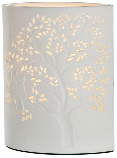 GILDE Tischleuchte GILDE Lampe Ellipse Baum mit Katze - weiß - H. 26cm x B. 18cm