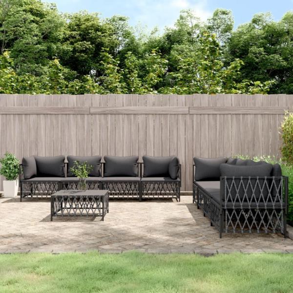 vidaXL 9-tlg. Garten-Lounge-Set mit Kissen Anthrazit Stahl 3186831