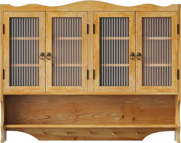 Celya Wandhängeschrank 100 cm Retro-Wandschrank mit 4 Türen, zwei Ablageflächen und einem offenen Hakenregal