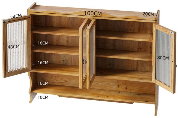 Celya Wandhängeschrank 100 cm Retro-Wandschrank mit 4 Türen, zwei Ablageflächen und einem offenen Hakenregal