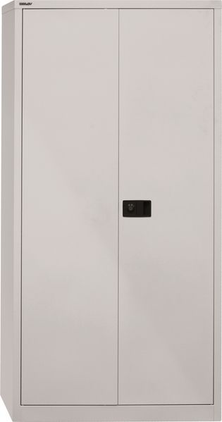 BISLEY Universal Garderobenschrank abschließbar - Stahlschrank mit Hutboden & Kleiderstange, Mitteltrennwand & 3 Fachböden, Flügeltürenschrank mit 3-Punkt-Schloss - Farbe: lichtgrau, E782AAG-645