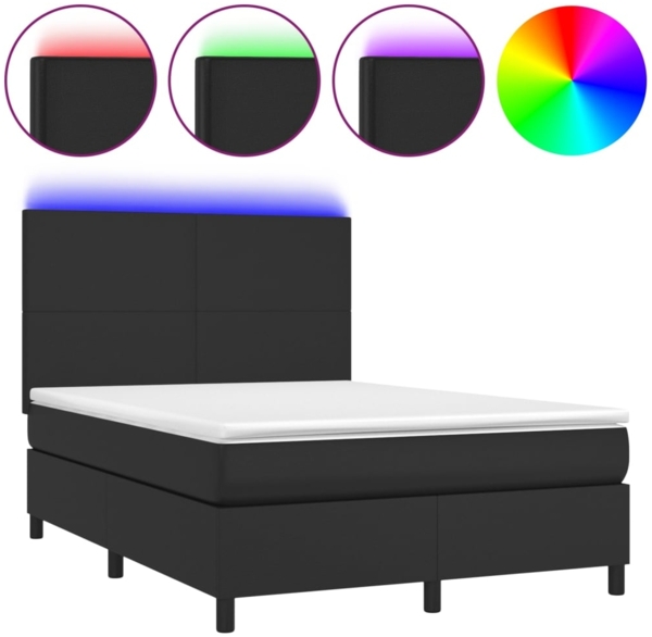 vidaXL Boxspringbett mit Matratze & LED Schwarz 140x190 cm Kunstleder 3135819