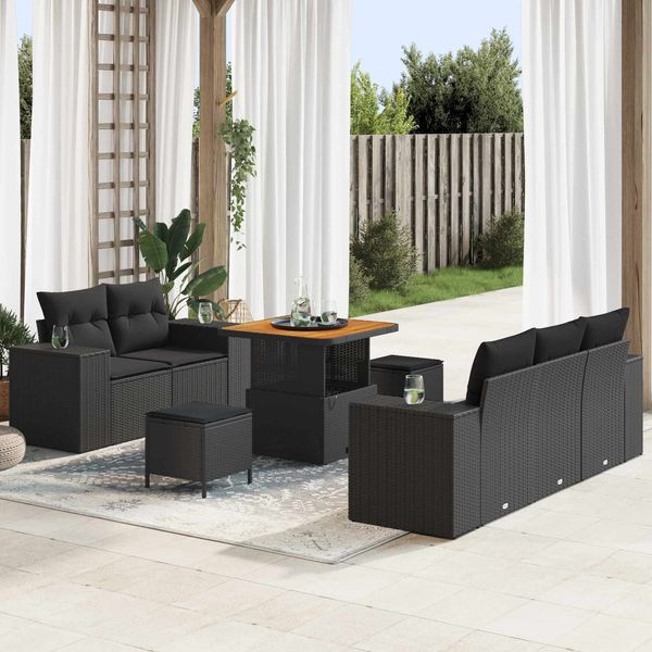 vidaXL Gartensofa-set mit Kissen mit Kissen 8 pcs Schwarz Poly Rattan 3363894