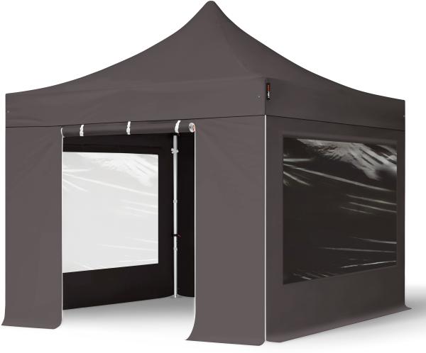 3x3 m Faltpavillon PROFESSIONAL Alu 40mm, Seitenteile mit Panoramafenstern, dunkelgrau