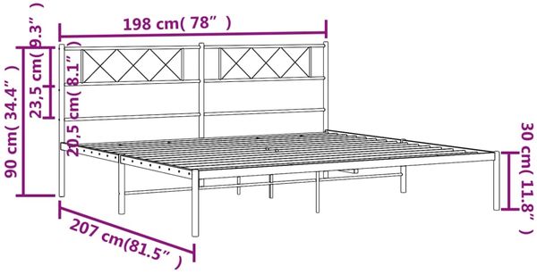 vidaXL Bettgestell mit Kopfteil, Metall, Schwarz, 193x203 cm Bild 9
