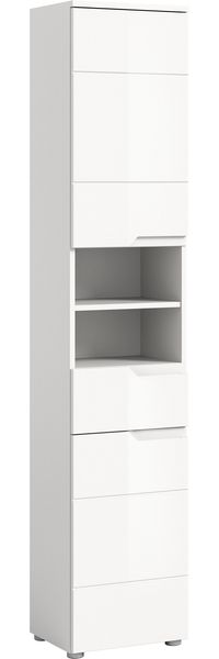 xonox. home Bad Solero X7WA9711 Hochschrank Stauraumhochschrank Vorratsschrank in Weiß Nachbildung und weiß Hochglanz tiefzieh, ca. B/H/T: 38 x 193 x 34 cm