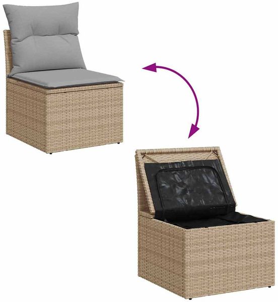 vidaXL Gartensofa-set mit Kissen mit Speicher 13 pcs Beige Poly-Rattan 3363752 Bild 10
