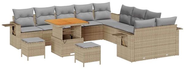 vidaXL Gartensofa-set mit Kissen mit Speicher 13 pcs Beige Poly-Rattan 3363752 Bild 2