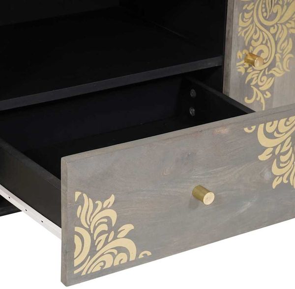 vidaXL TV-Schränk mit Regal Grau 105 x 33 x 46 cm Massivholz Mango 4018786 Bild 7