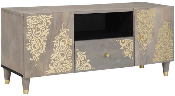 vidaXL TV-Schränk mit Regal Grau 105 x 33 x 46 cm Massivholz Mango 4018786