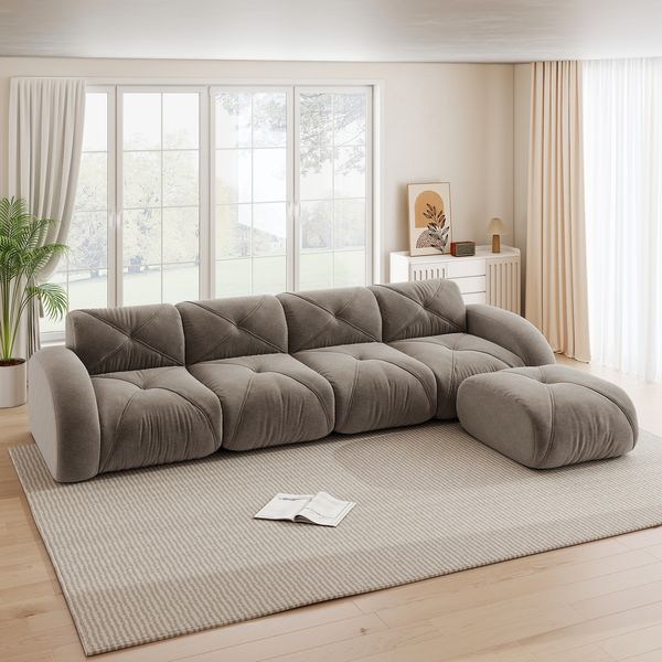 4-Sitzer modulares Ecksofa H 76 x T 358 x B 171 cm aus Chenille in Braun, rahmenlos