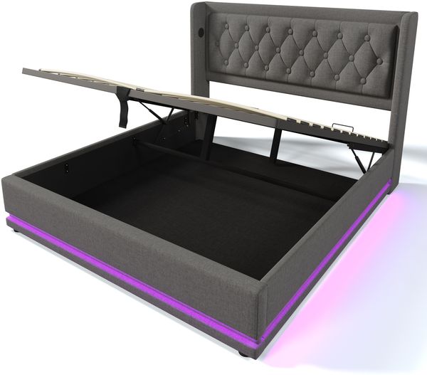 Polsterbett 160x200 cm Grau mit 3-seitiger LED-Beleuchtung, Wingback Kopfteil & USB Typ-C Ladefunktion,hydraulischer Stauraum,inklusive Matratze Bild 10