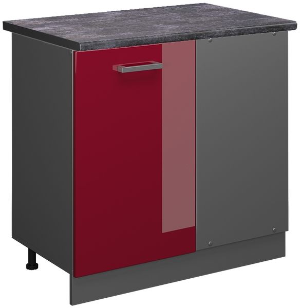 Eckunterschrank R-Line Rot Hochglanz 86 cm , AP Anthrazit Vicco