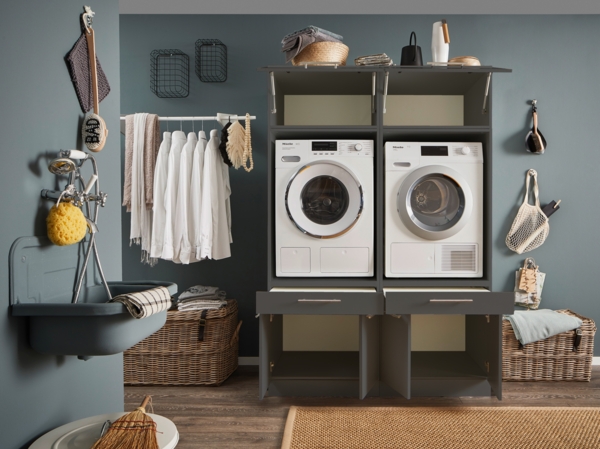 Waschmaschinenumbauschrank >LAUNDREEZY< in anthrazit - 135x200x67,5 (BxHxT) Bild 2