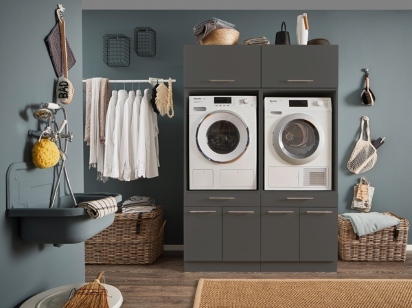 Waschmaschinenumbauschrank >LAUNDREEZY< in anthrazit - 135x200x67,5 (BxHxT)