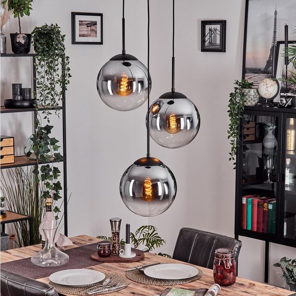 hofstein Hängeleuchte Retro Hängelampe aus Metall/Glas in Schwarz/Chrom-/Rauchfarben/Klar, ohne Leuchtmittel